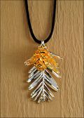Double Small Silver Redwood Needles with Gold Redwood Cone on Leather Cord