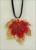 Double Small Gold Full Moon Maple Necklace on Leather Cord